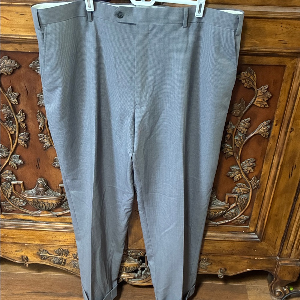 NWT Paul Fredrick Men's Classic Gray Checkered Trousers 100% Wool 42 x 30